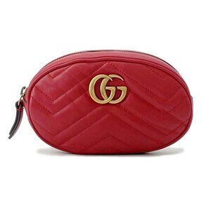 GUCCI Red Leather GG Marmont Belt Bag